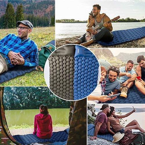 Miniatura 6 de Almohadilla de dormir de camping con almohada extra gruesa 3R de nailon 40D de 75 pulgadas de largo ultraligero tapete de dormir impermeable de 132