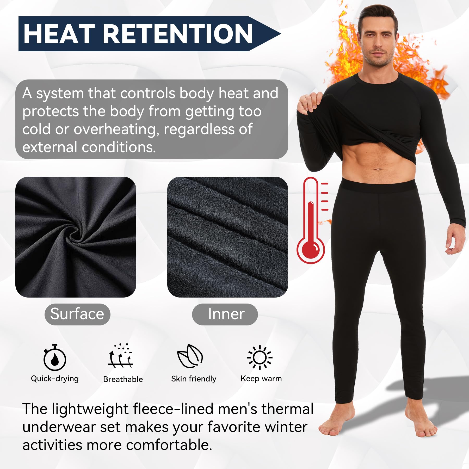 AMZSPORT Intimo Termico Uomo Set di Maglietta e Pantaloni a Compressione Asciugatura Rapida per Sci Palestra Ciclismo Calcio Corsa