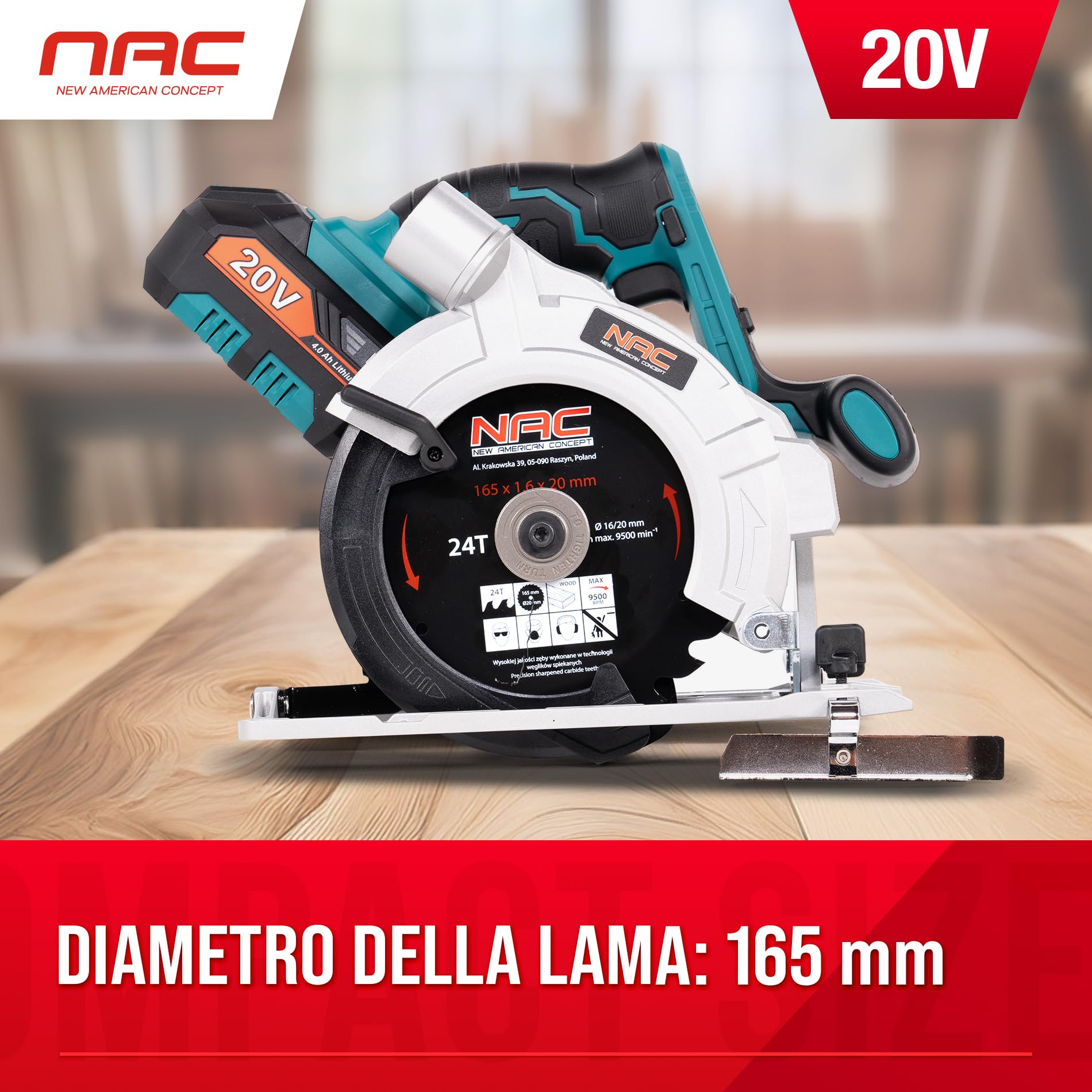 NAC NEW AMERICAN CONCEPT Sierra Circular Manual con Láser de Guía - Sierra Circular a Batería con Sistema de Extracción de Polvo y Virutas - Sierra de Inmersión sin Baterías ni Cargador