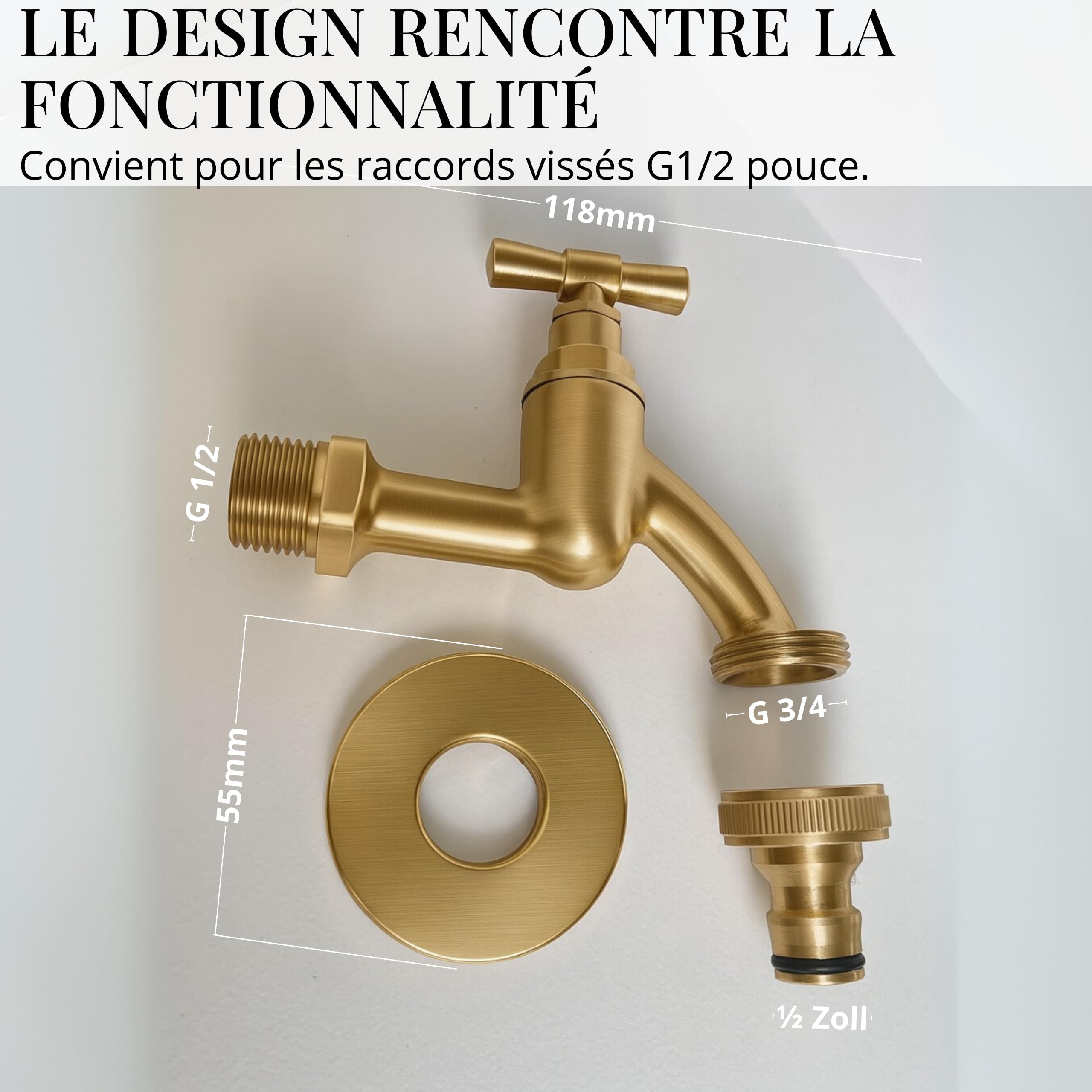 LIVLIG Robinet d'Eau Extérieure 1/2 Pouce Laiton Robinet de Jardin Doré Vert Sauge