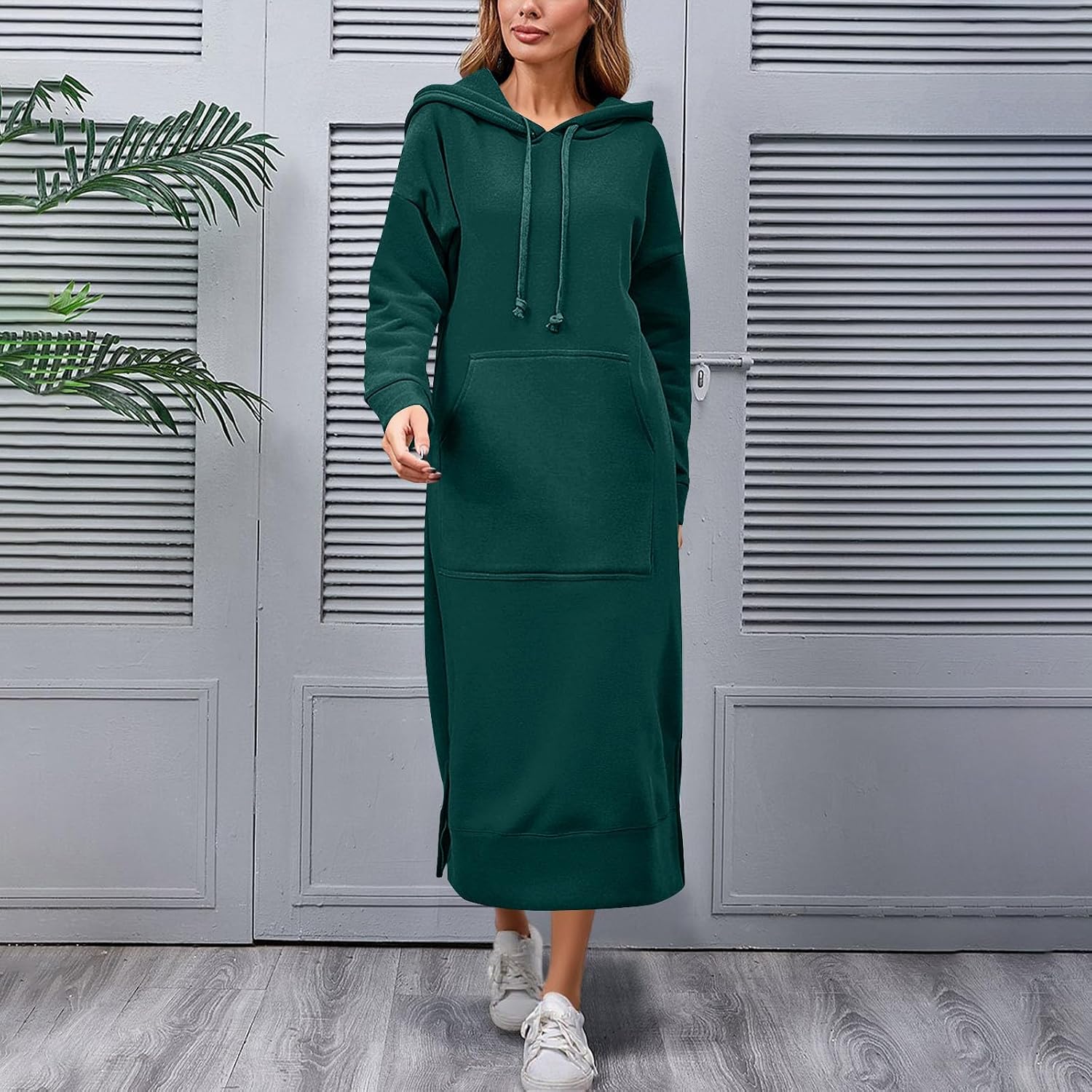 Long Hoodies for Women Plus Size Long Sleeve Pullover Casual Split Sweatshirt Dress Fall Winter Dresses with Pocket