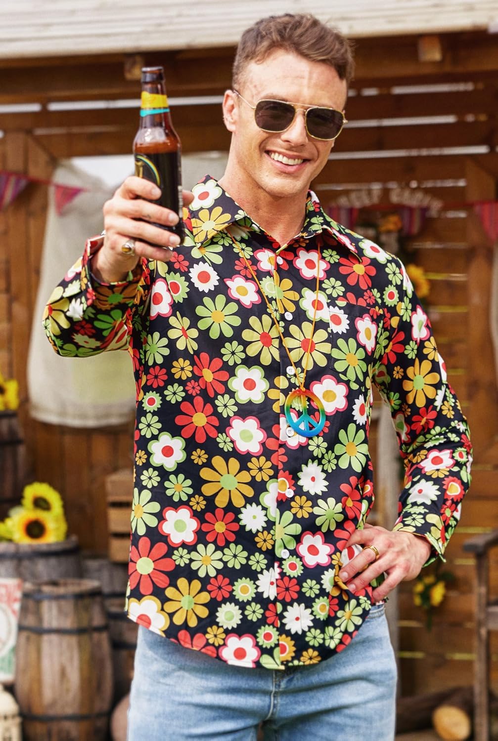 Mainfini Men's 70s Hippies Dress Shirt Floral Paisley Printed Long Sleeve Button Shirts (S-XXL) - Image 8