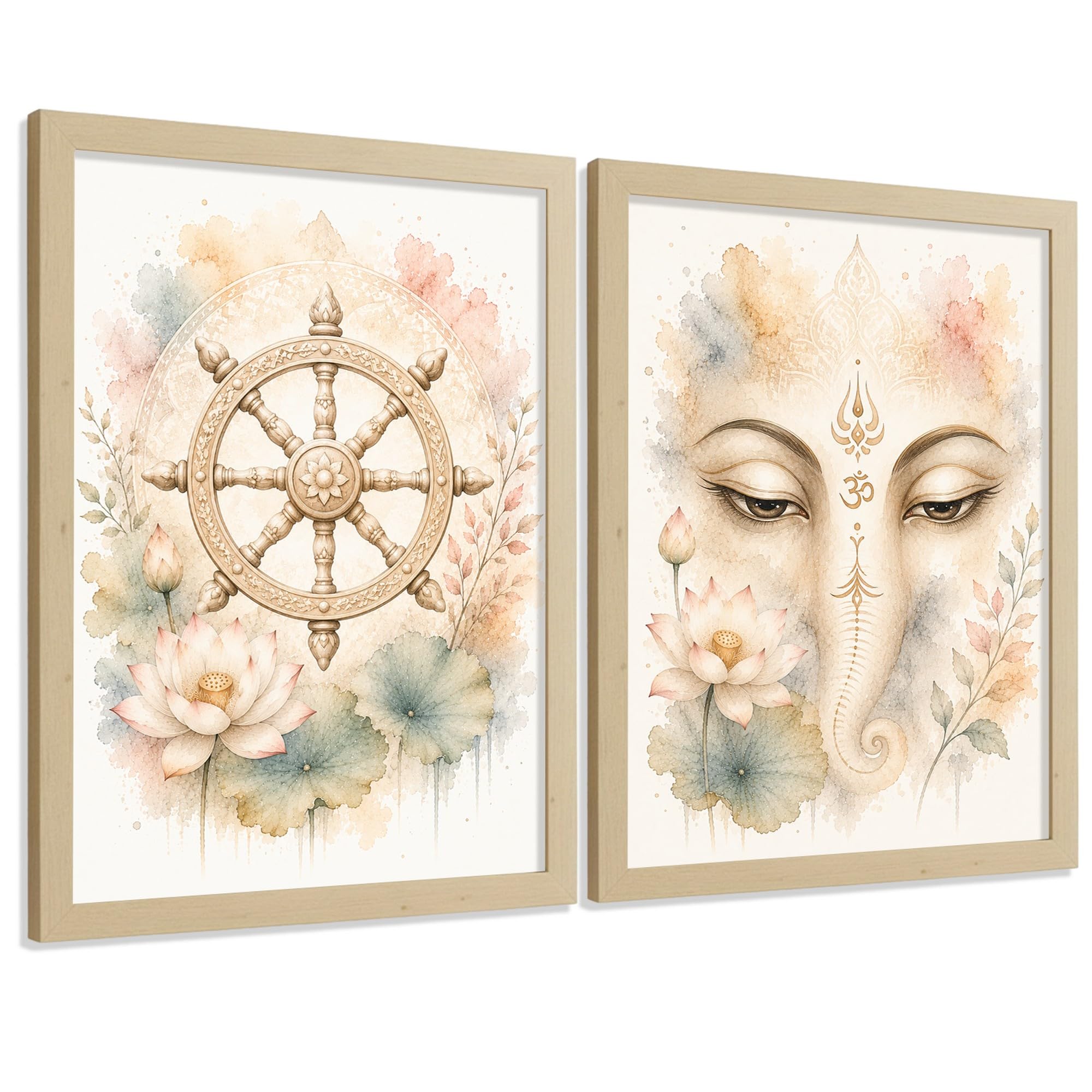 Nacnic Spiritual Posters with Dharma Wheel and Ganesha Wall Art