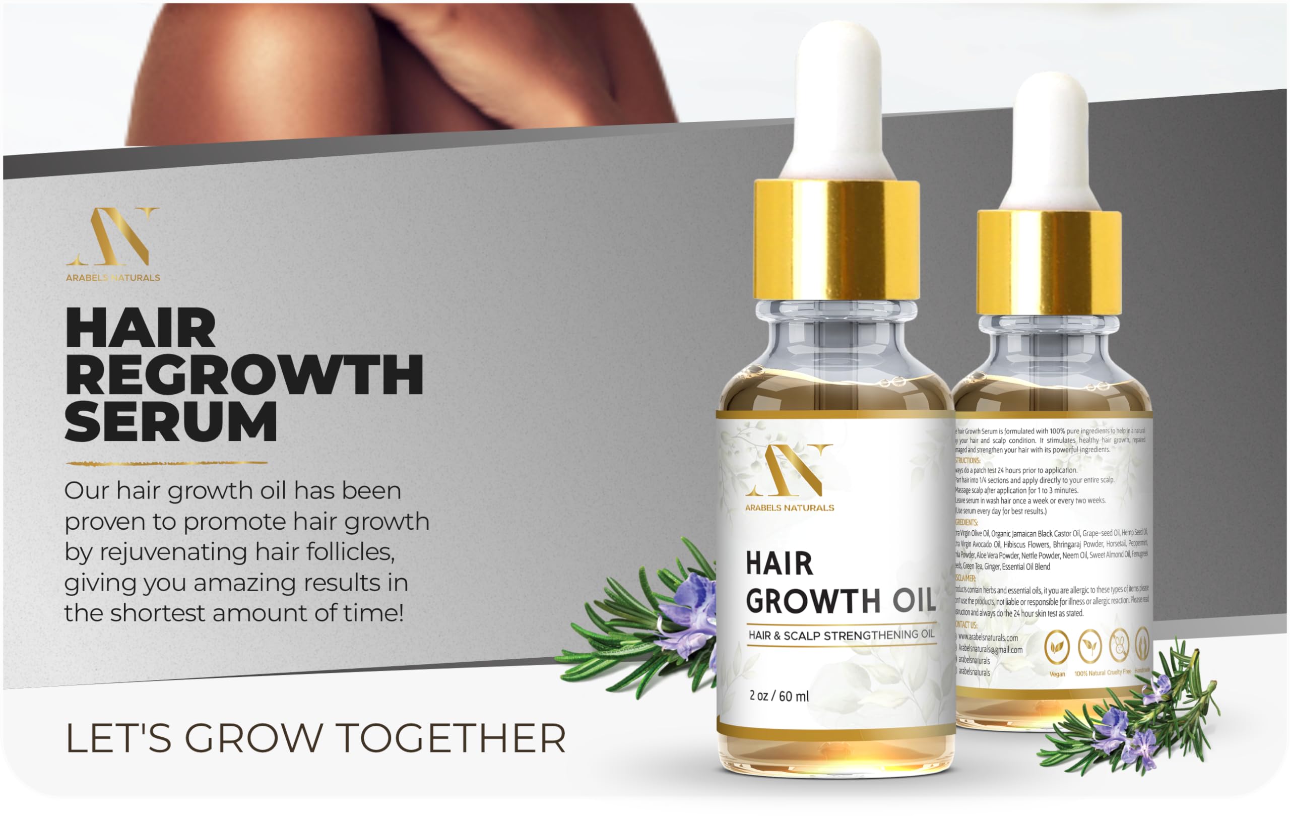 Hair Growth Oil, Growth Treatment for Dry Damaged Hair and Scalp, Hair Loss Treatment, Rosemary, Castor Oil, Nourish & Repair for All Hair Types, Dry, and Itchy Scalp (2 Fl Oz / 60 ml)
