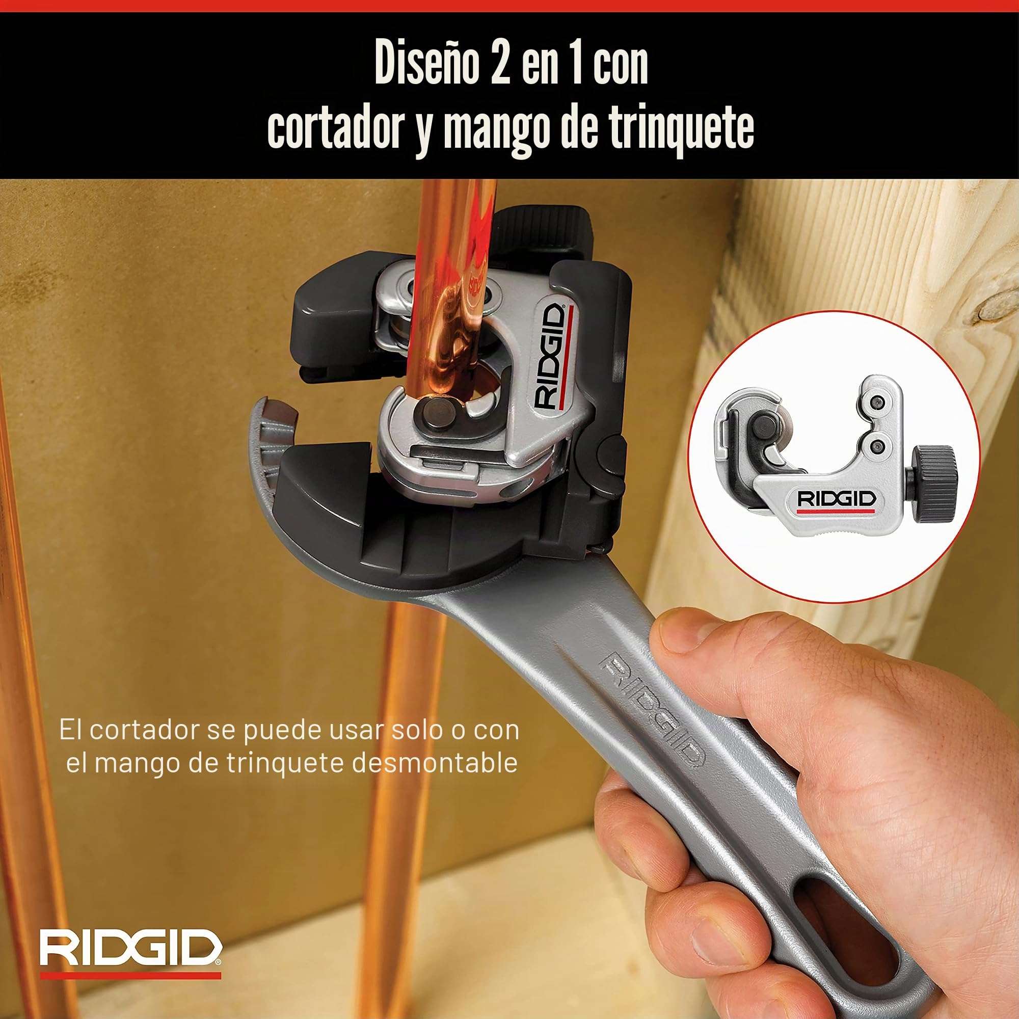 RIDGID 32573 Modelo 118 2 en 1 con empuñadura de trinquete Cortador AUTOFEED para espacios estrechos, Cortador de tuberías de 6 mm a 29 mm