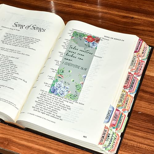 Miniatura 5 de Cualfec Tablas católicas españolas de índice bíblico católico con diseño floral laminado mate, suministros para diario de la Biblia, 122 piezas