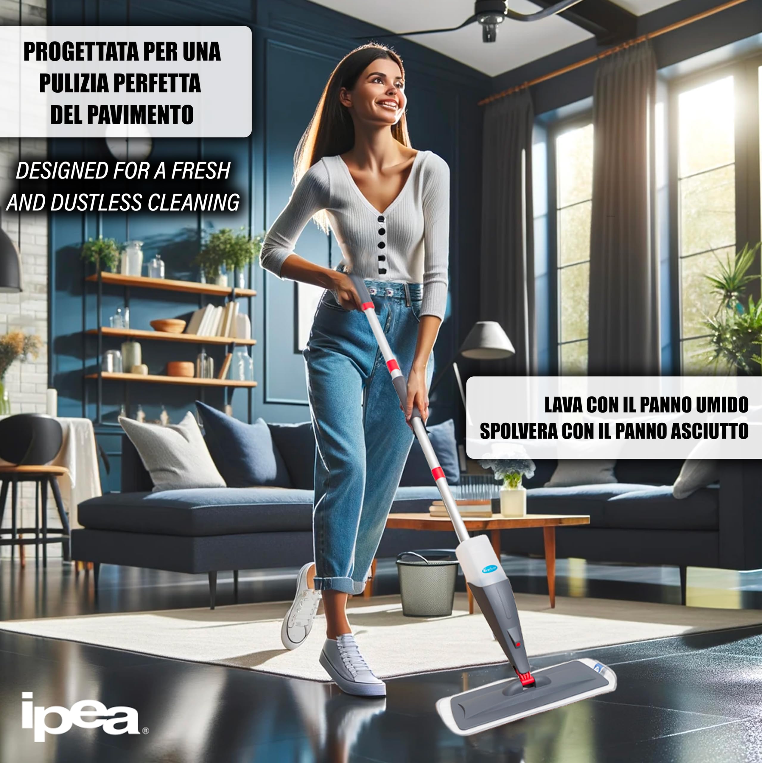IPEA Aluminiowa szczotka do spryskiwaczy ze ściereczką z mikrofibry - super lekka - mop natryskowy z butelką do mycia podłóg, usuwanie kurzu, czyszczenie szyb