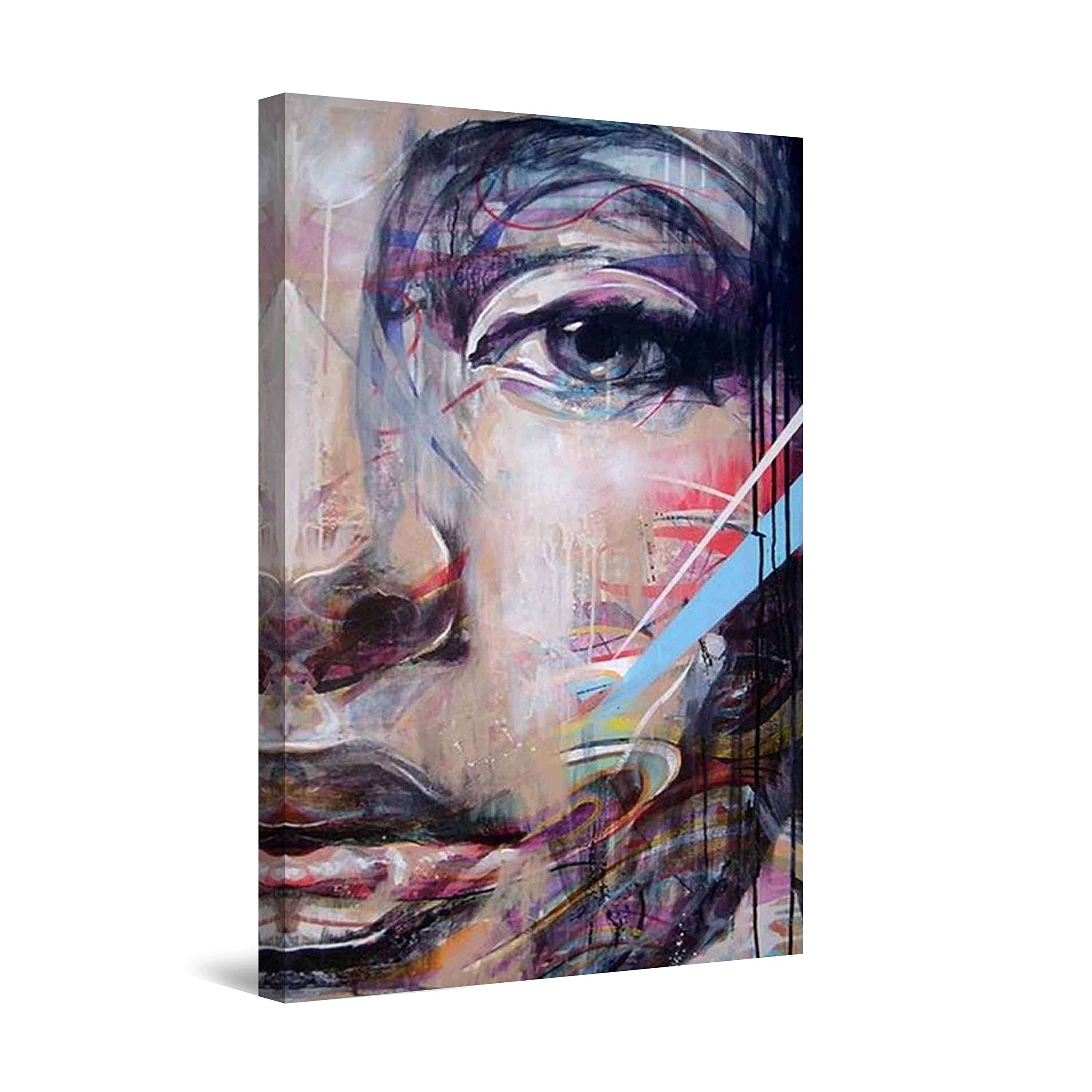 Startonight Canvas Wall Art Decor Abstract Portrait in Shades of Purple Painting Stretched Print, Modern for Bedroom or Living Room, Unique Luminous Artwork 80 cm x 120 cm