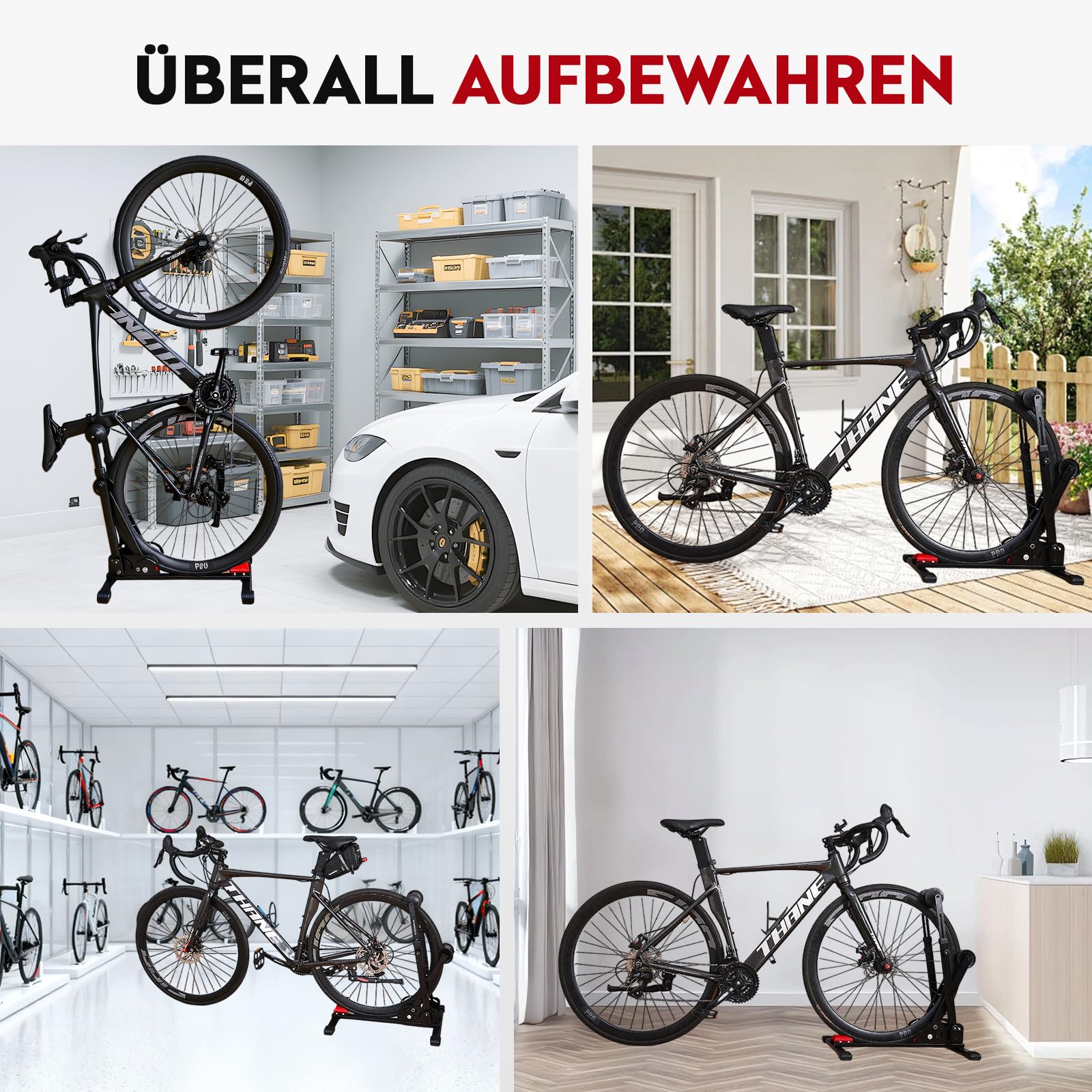 Freistehender Fahrradständer, Fahrradhalterung Boden Vertikal, Hinterrad und Vorderrad Ausstellungsständer Abstellständer, Ideal für Ihre Garage, Ihr Haus oder Ihr Fahrradgeschäft
