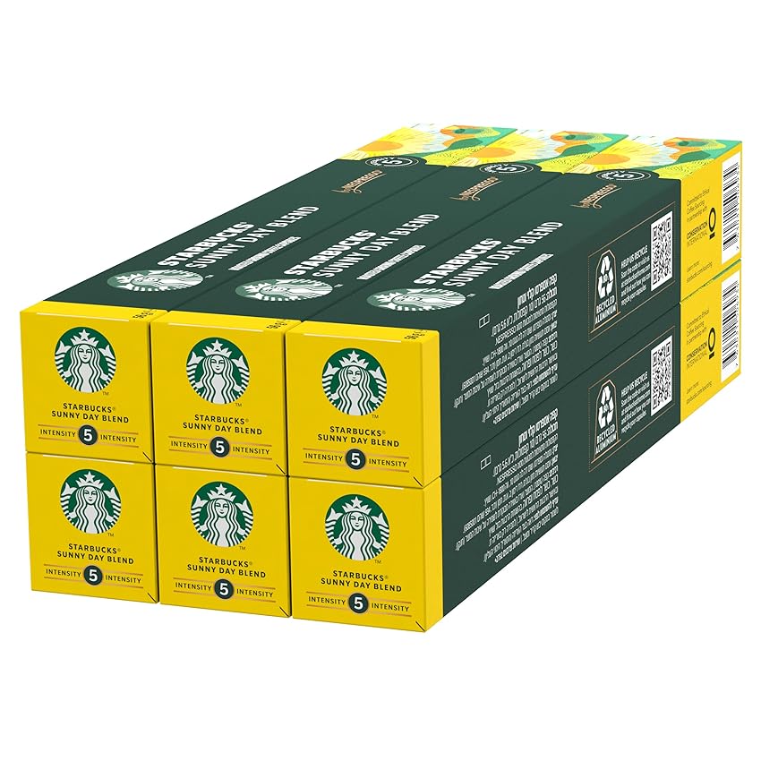 STARBUCKS Sunny Day Blend by Nespresso Caffè Lungo, 6 confezioni da 10 capsule (60 capsule compatibili Nespresso)