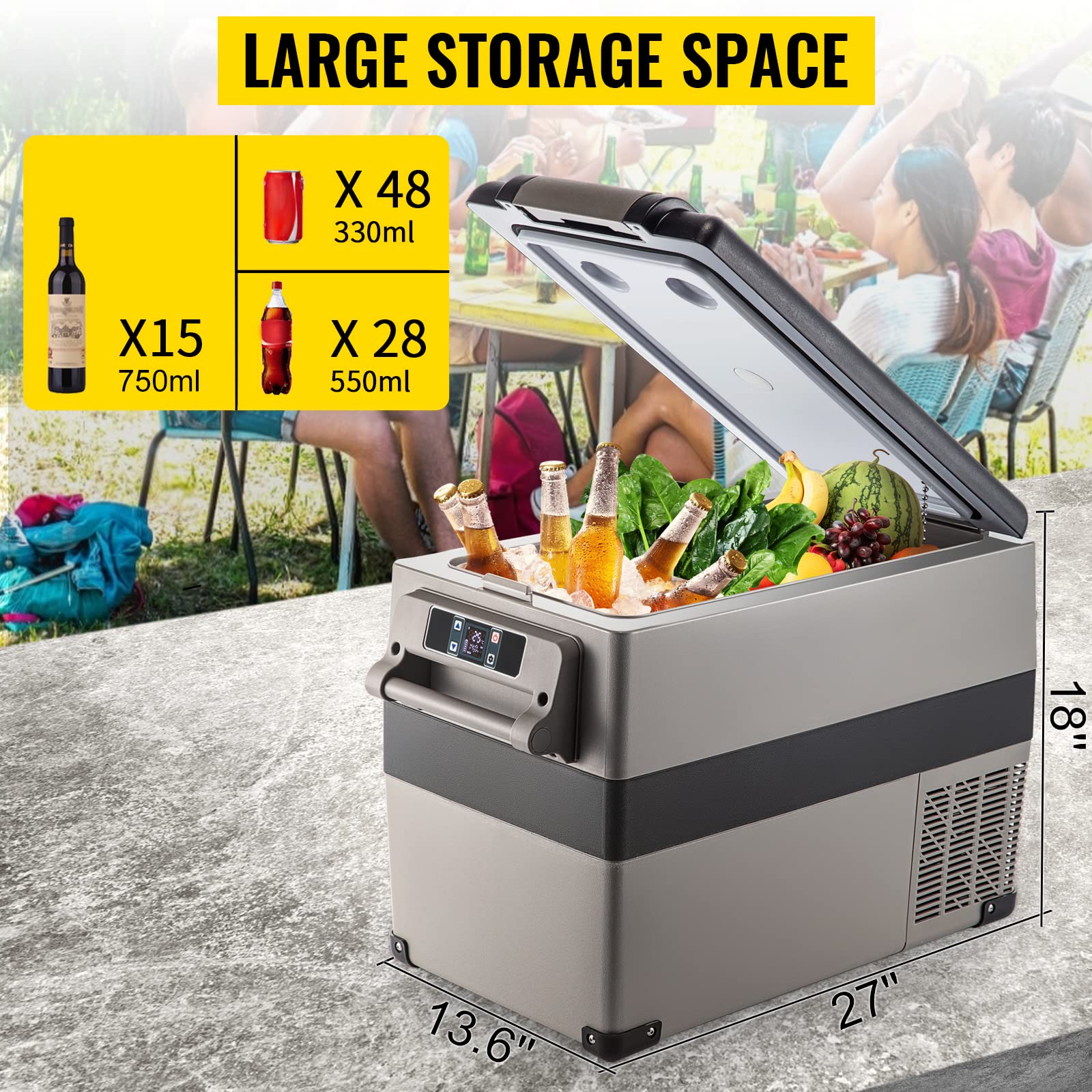 Genérico Lodówka sprężarkowa 12 V 45 litrów mini lodówka samochodowa (-22 ℃ ~ 10 ℃), 12/24 V i 110-240 V przenośna lodówka samochodowa, lodówka samochodowa, kempingowa, podróż (45L)