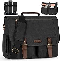 RAINSMORE Water-Resistant Canvas Messenger Bag for Men - 15.6-17.3" Laptop Briefcase Satchel for Work, College & Travel