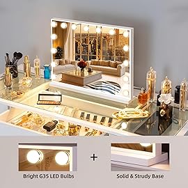 FENCHILIN Vanity Mirror with Lights and Bluetooth Speaker 22.8x 18.1 Makeup Mirror Lighted Hollywood Mirror with 15 Dimmable LED Bulbs USB Charge Port, 3 Color Lighting Modes