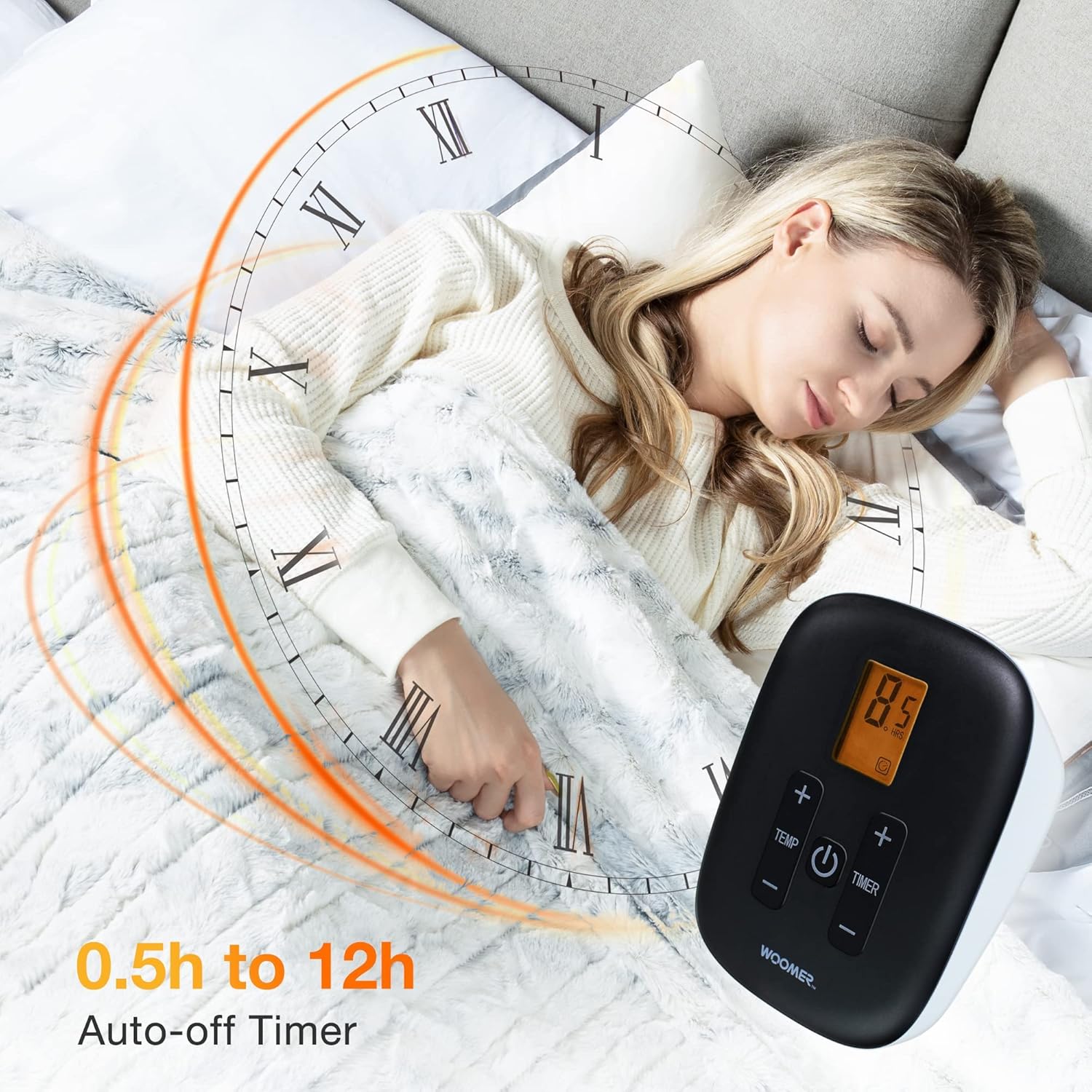 WOOMER Heated Blanket Queen Size 84" x 90", Electric Blanket with Dual Controllers, 0.5-12 Hours Timer & 10 Heating Levels, ETL Certified, Marble Blue Double-Sided Faux Fur, Machine Washable - Image 5