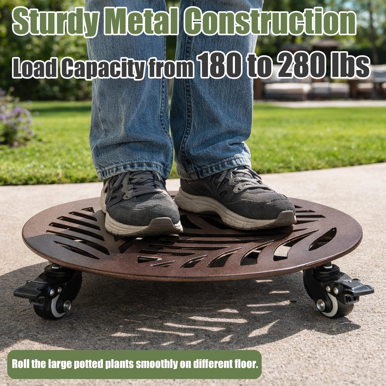 2-Pack Large Metal Plant Caddy with 3 Wheels 12 Inches Heavy-duty Rolling Plant Stands with Casters Wheeled Flower Pot Mover Rollers Rust-proof Iron Planter Dolly Coasters for Indoor Outdoor Use