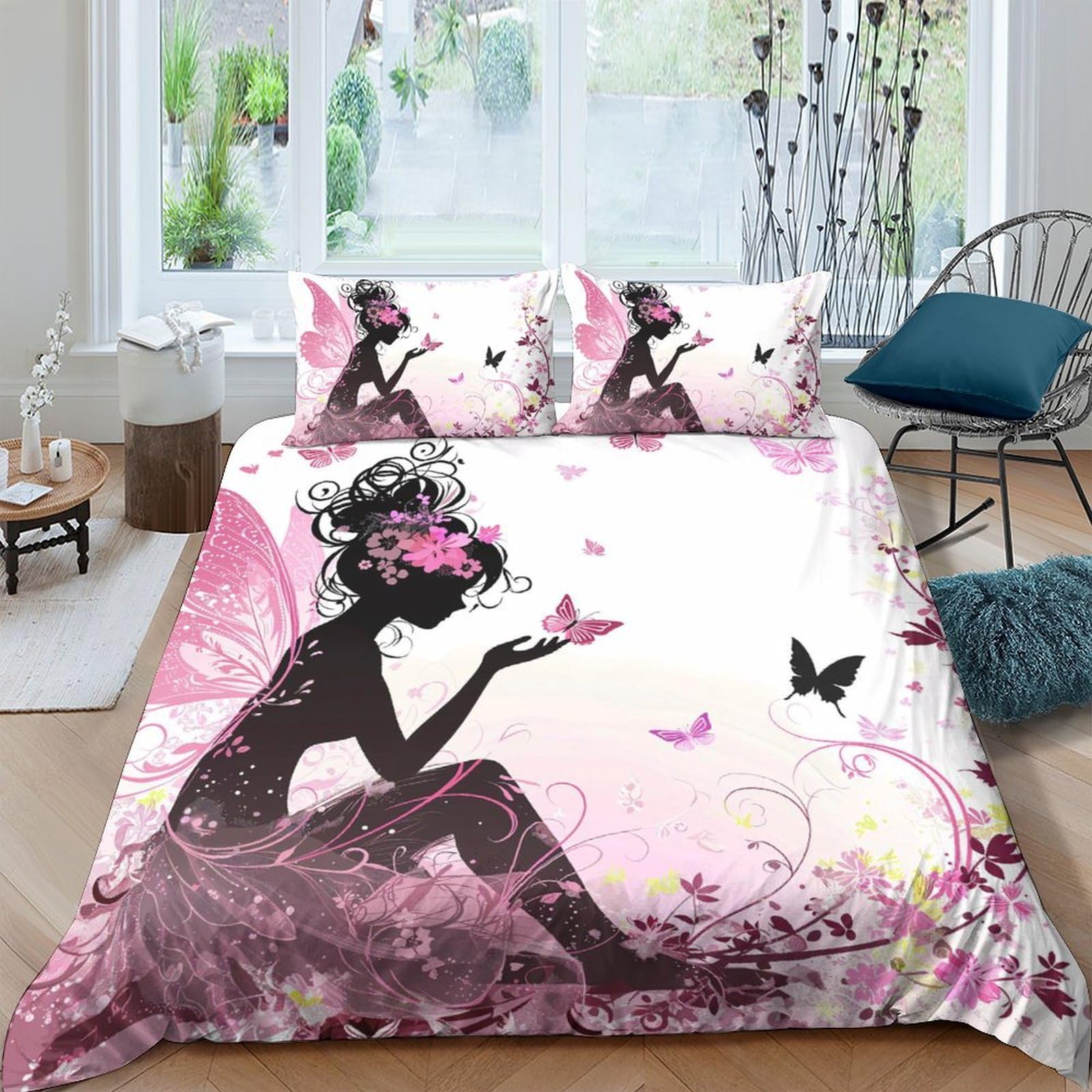 Ctjqhvkz Style-6 3D Printed Fairy Butterfly Fitted Sheet Microfiber Pink Fantasy Bed Cover For Bedroom Guest Room Easy Care Single（135X200cm）