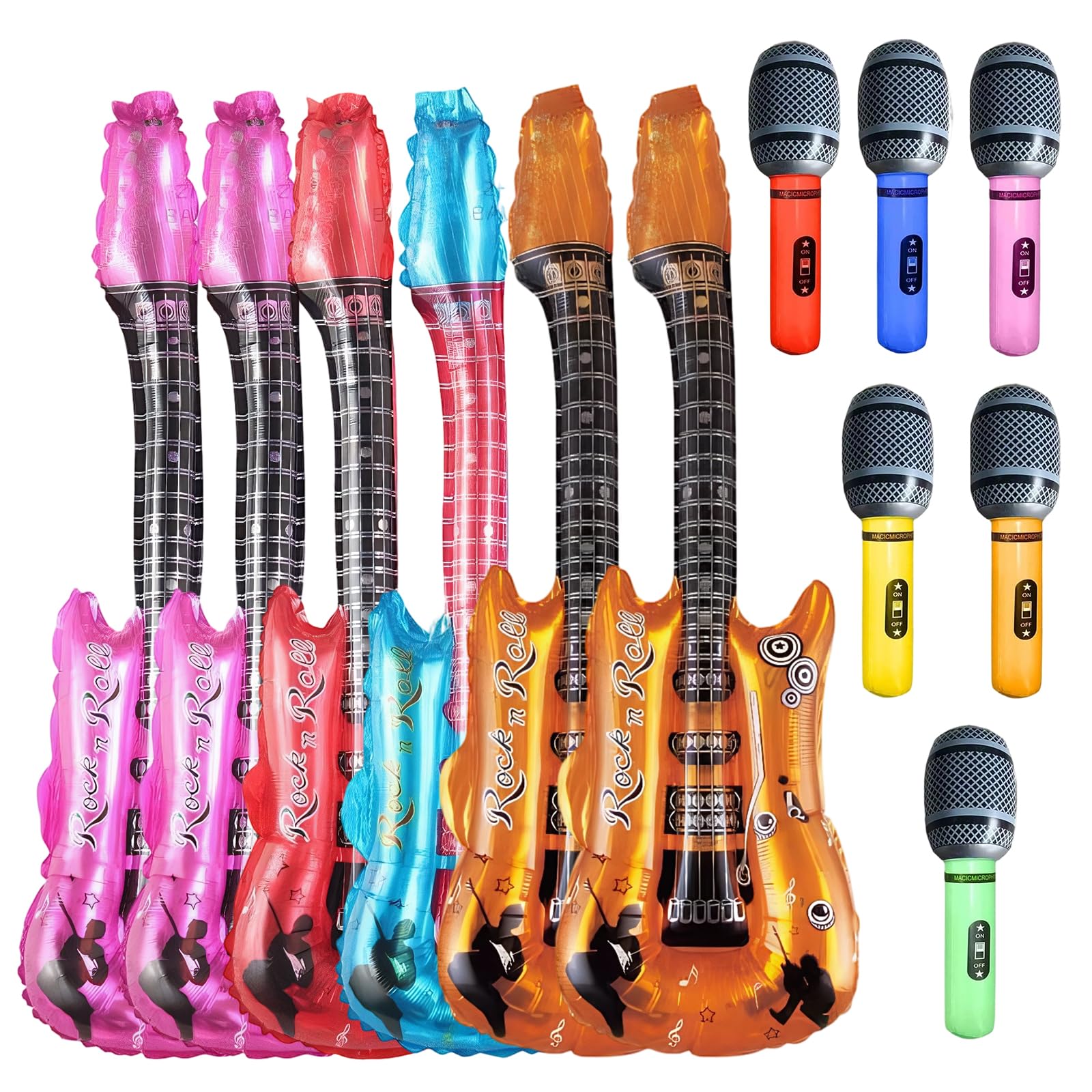 6 PCS Inflatable Guitars and 6 PCS Inflatable Microphone Set