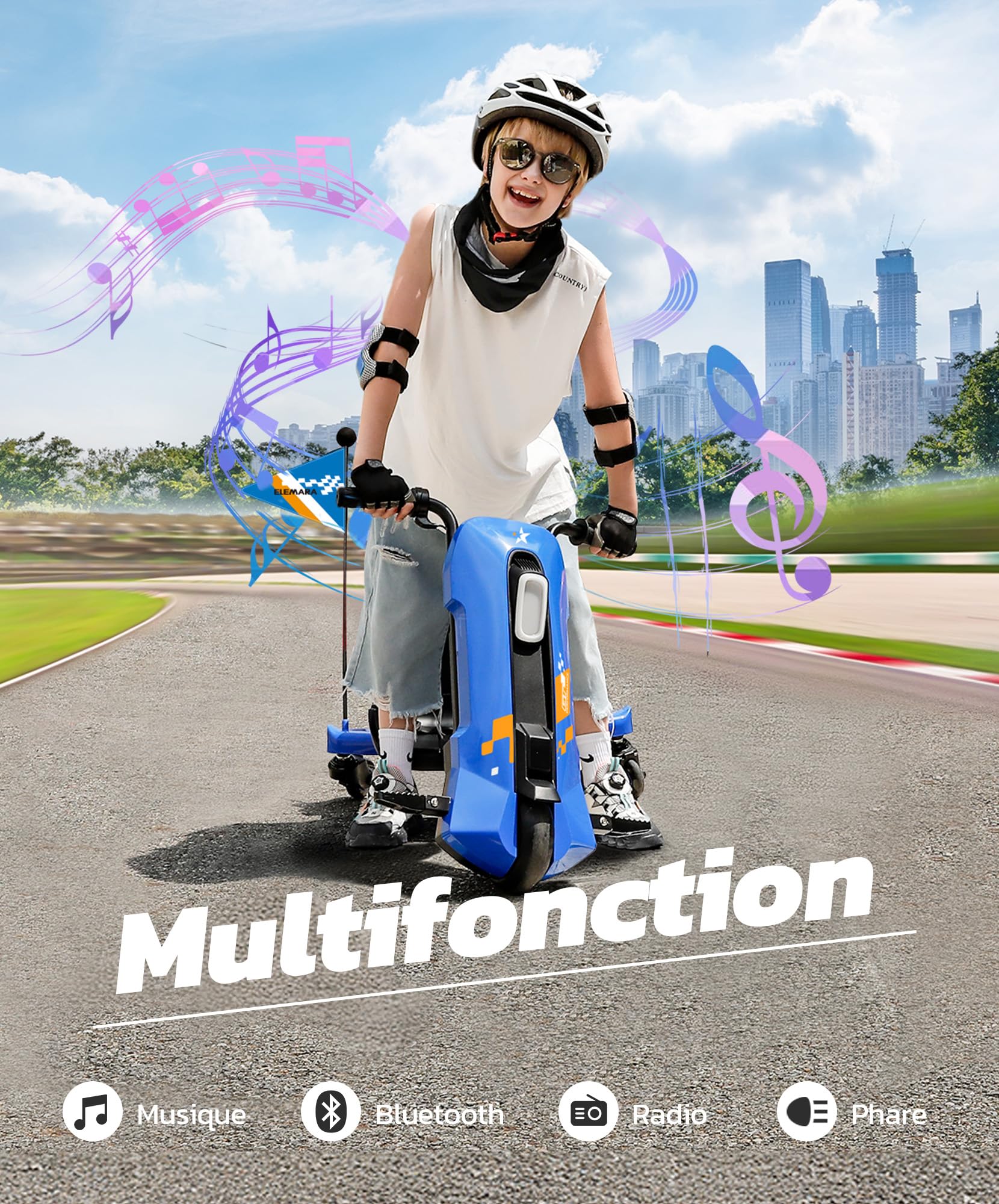 ELEMARA Kart Electrique avec Vitesse sans Pas, 12V Drift Kart électrique pour Enfants avec Siège Réglable, Go Karts avec Musique, Bluetooth, Lumière, Pennant, pour Enfant âgé de 6 à 14 Ans, Bleu