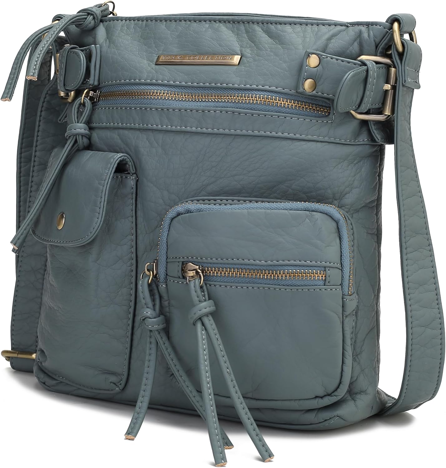 MKF Crossbody Bag for Women: PU Leather Tote Shoulder Bag, Soft Slouchy Handbag Purse, Lady Multi Pocket Pocketbook