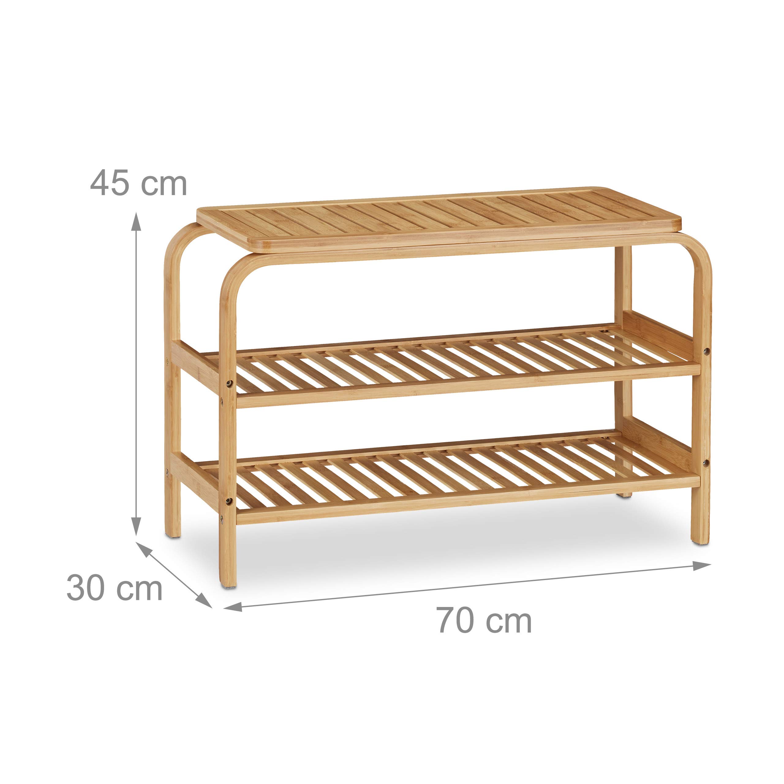 Relaxdays Scarpiera da Ingresso, con Panca, 6 Paia di Scarpe, per Bagno & Camera, 2 Ripiani, 45 x 70 x 30 cm, naturale