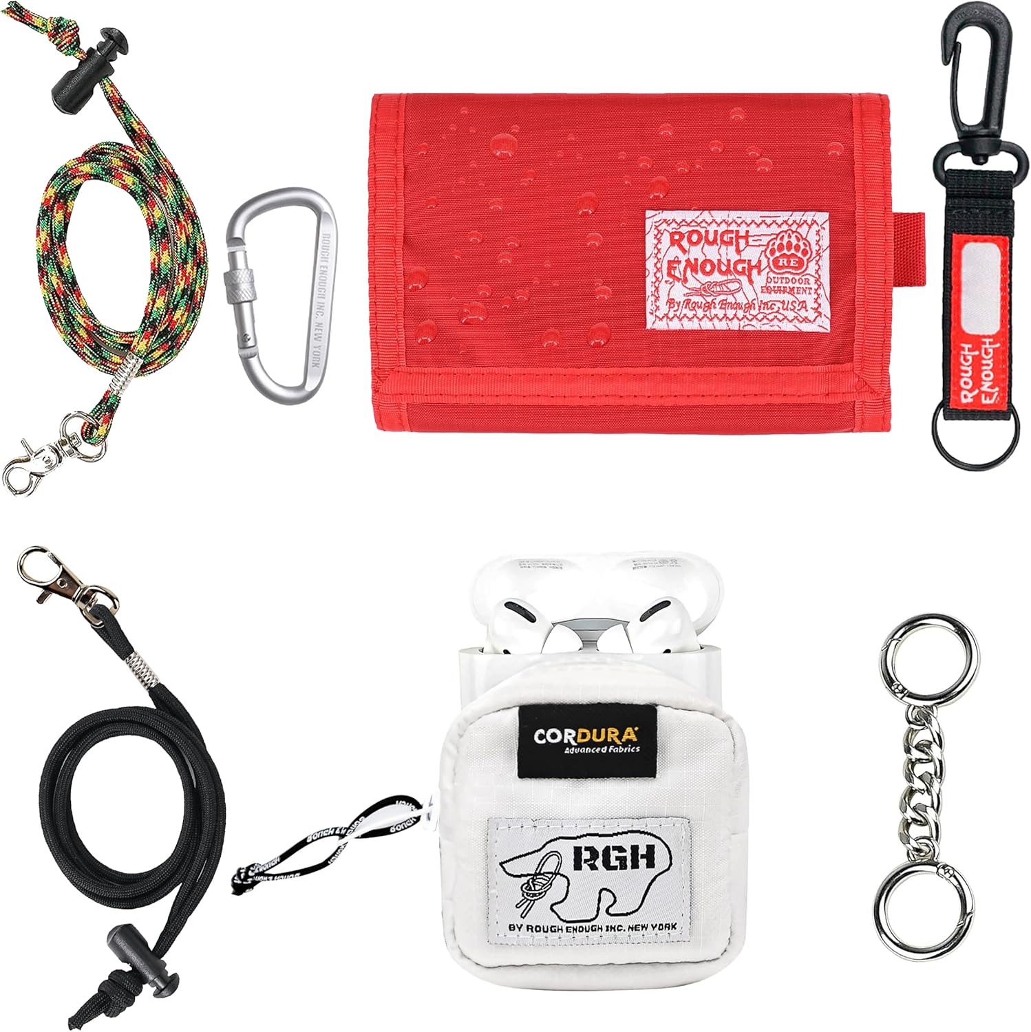Rough Enough Kids Boys Wallet and White Earbud Case With Lanyard For Travel Daily Bundle Set