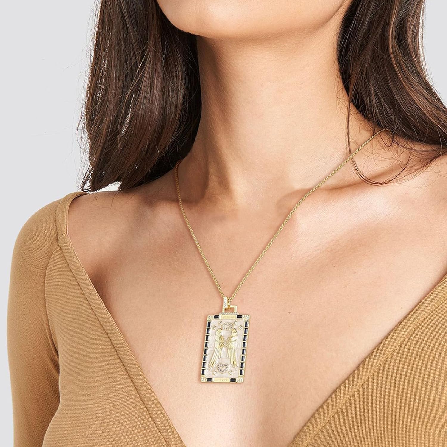 HZMAN Sacred Angel Necklace for Women Dainty Enamel 18K Gold Plated Square Necklace Pendant Jewelry Gift - Image 3