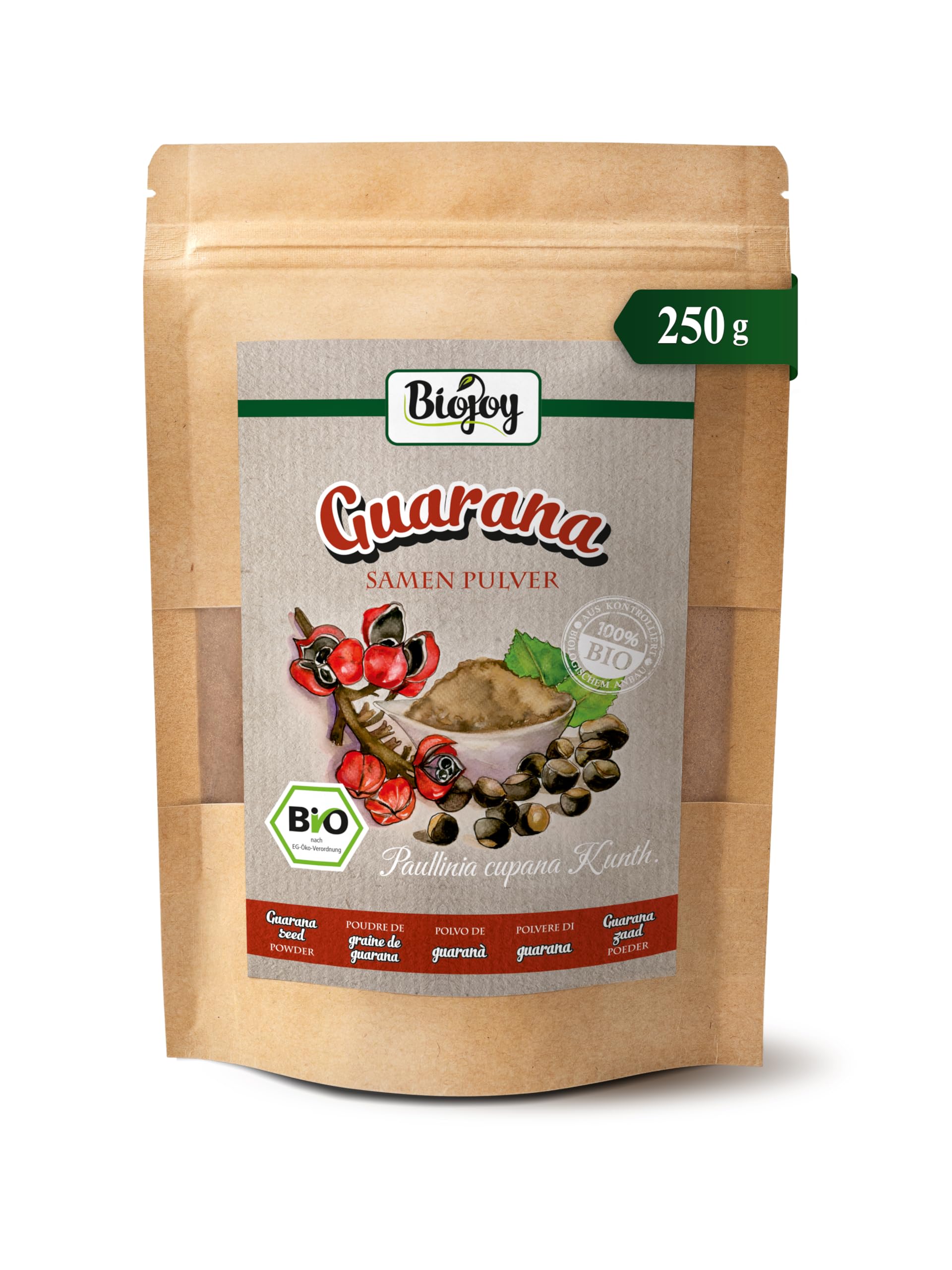 Biojoy BIO-Guarana Pulver (250 g), natürlich und ohne Zusätze, Guarana Tee (Paullinia cupana Kunth.)