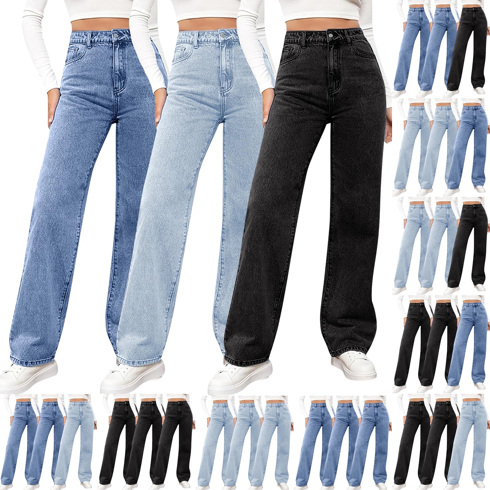 Pantalones vaqueros para mujer, tallas grandes, 3 unidades, pantalones de mezclilla, pantalones vaqueros de pierna recta, pantalones vaqueros de pierna recta, pantalones vaqueros lavados, cómodos