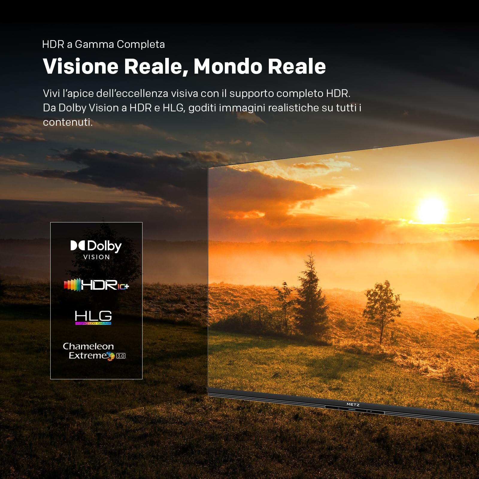 Metz TV QD-MiniLED 55 Pollici Smart TV MNE8000Z, 144hz, MEMC, Dolby Vision Atmos, HDR10, Freesync, VRR, ALLM, Googlecast,Tuner DVB-T/T2/C/S/S2/Analogico
