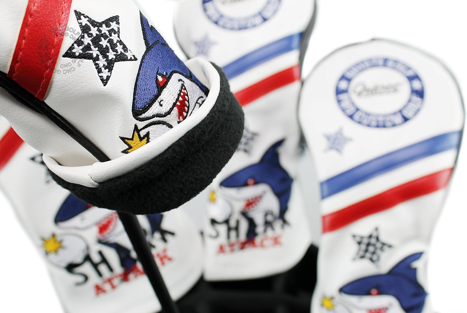 Shark Attack 1 3 5 H Golf Headcover White Vintage Retro Driver Fairway Wood Hybrid Cover