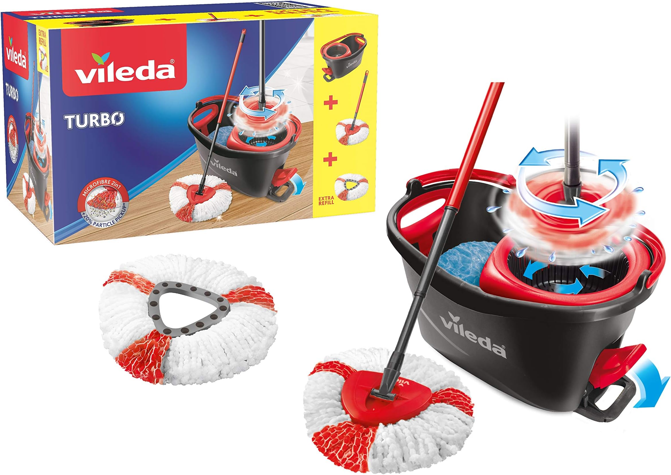 Vileda Turbo Microfibre Mop and Bucket Set with Extra 2in1 Head