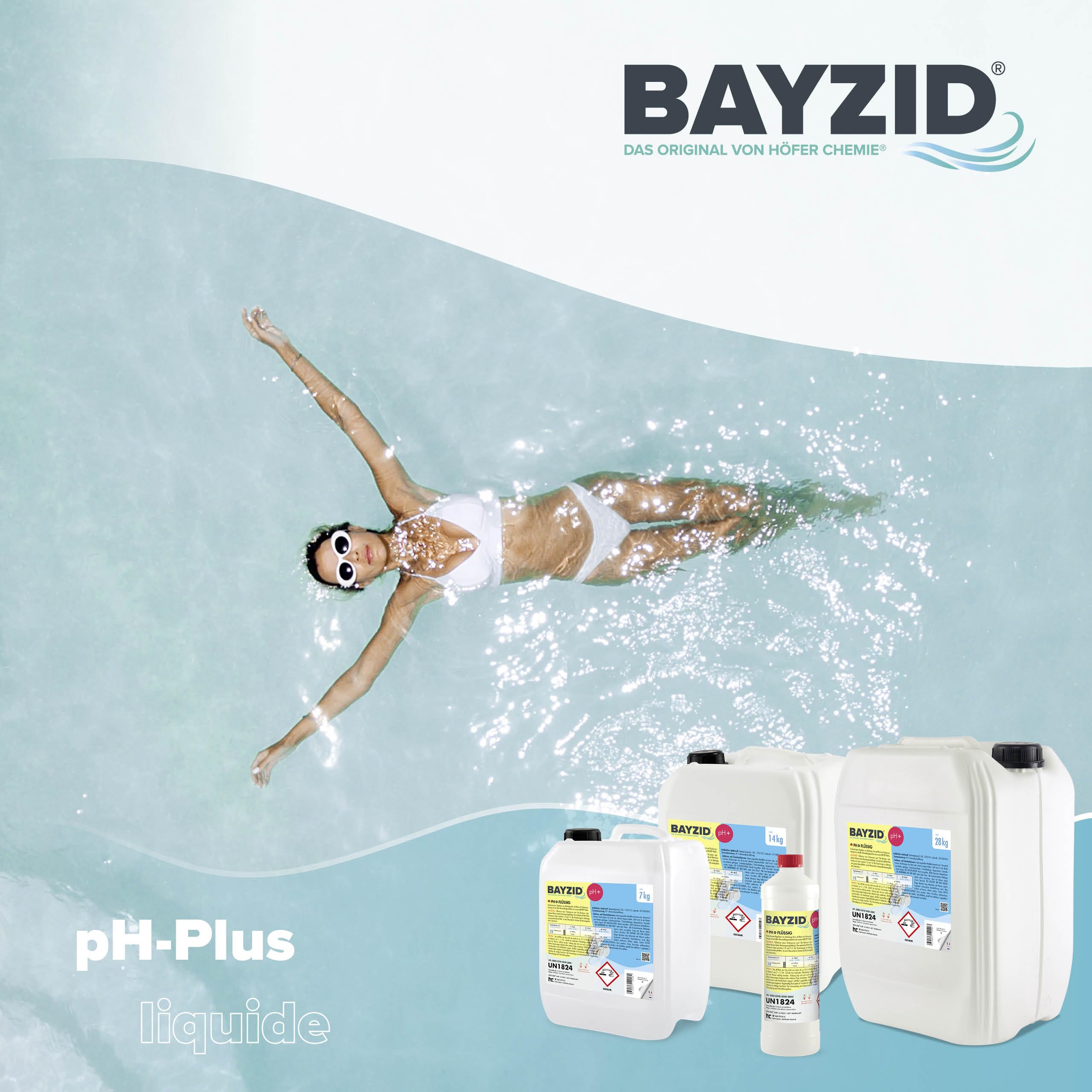 BAYZID® pH Plus Liquide - Augmenteur de pH pour Piscine - Bidon de 2 x 7 kg (14 kg) - Compatible Tous Traitements - Qualité Pure et Stable