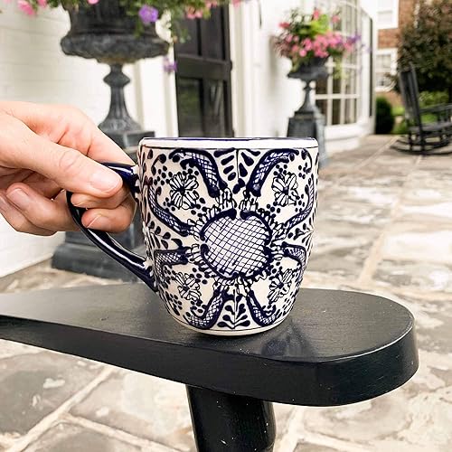Miniatura 7 de Encantada - Tazas de cerámica mexicana auténticas pintadas a mano (1 unidad, flor azul cobalto
