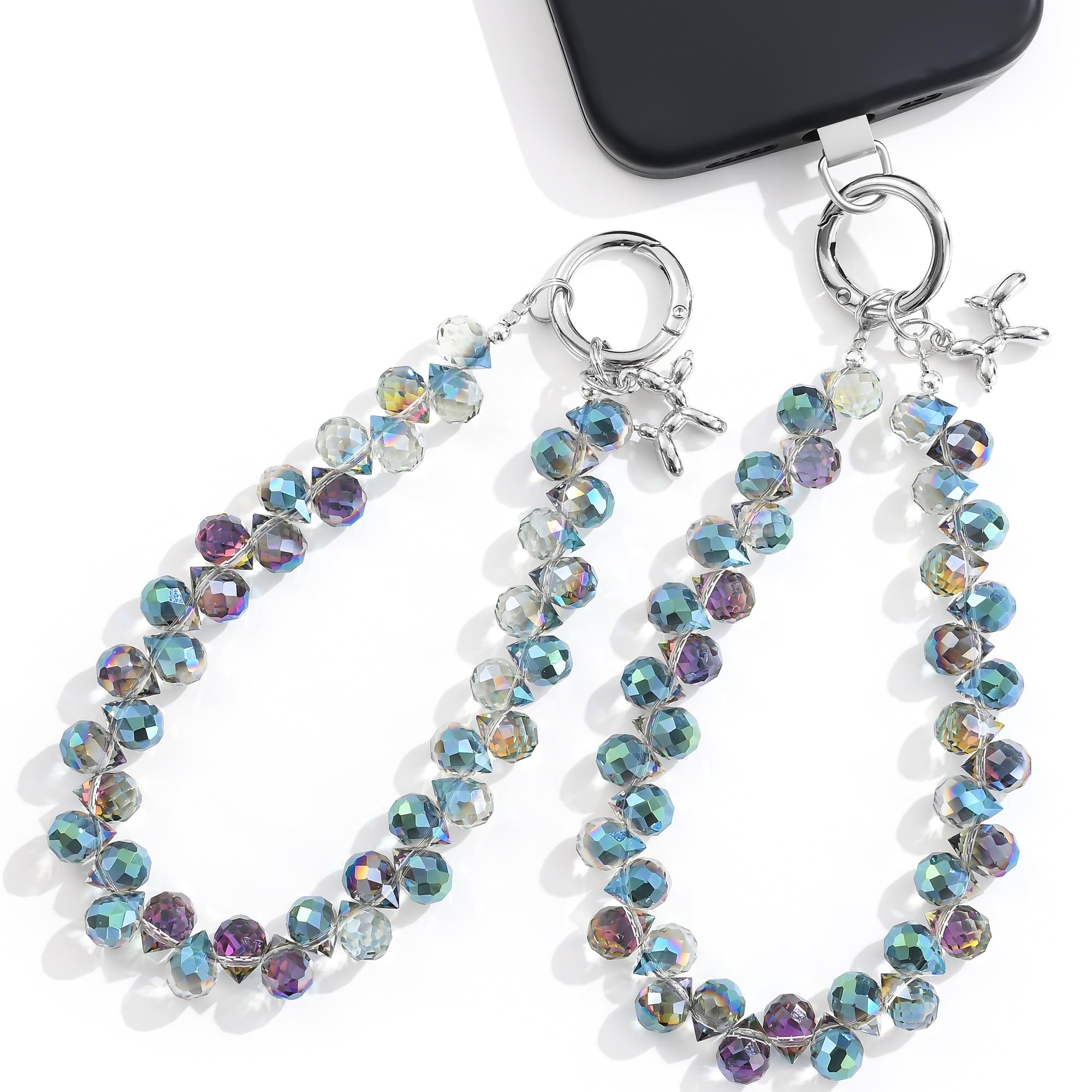 richginker 2pcs Crystal Phone Wrist Strap Phone Charm Chain Keychain Beaded Cellphone Lanyard with Tether Tab Hands-Free Wristlet Bracelet Wrist Grip