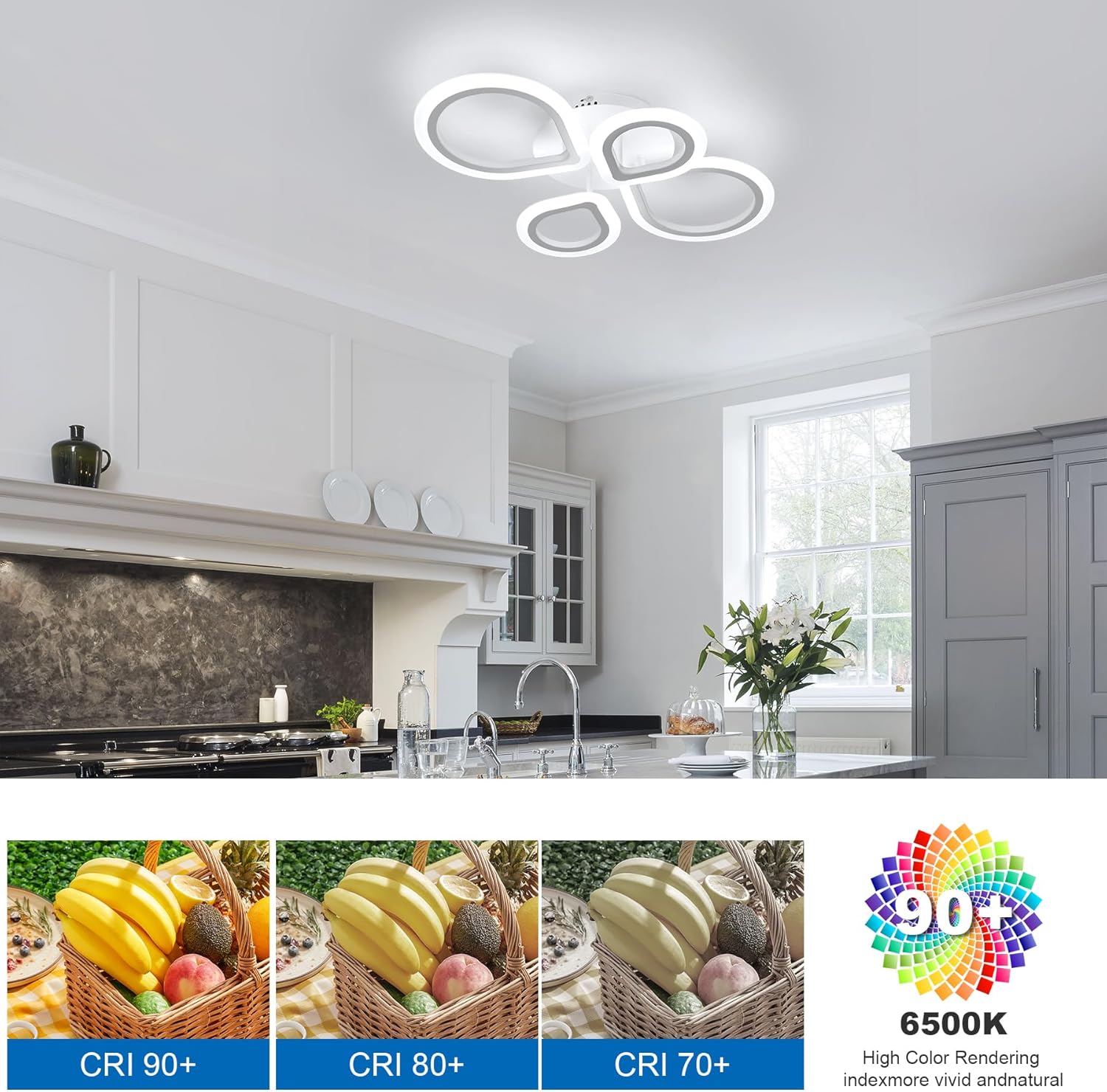 DELIPOP Modern LED Ceiling Light, 6500K Flush Mount Ceiling Light, 4 Rings Ceiling Light Fixture for Living Room Bedroom Kitchen