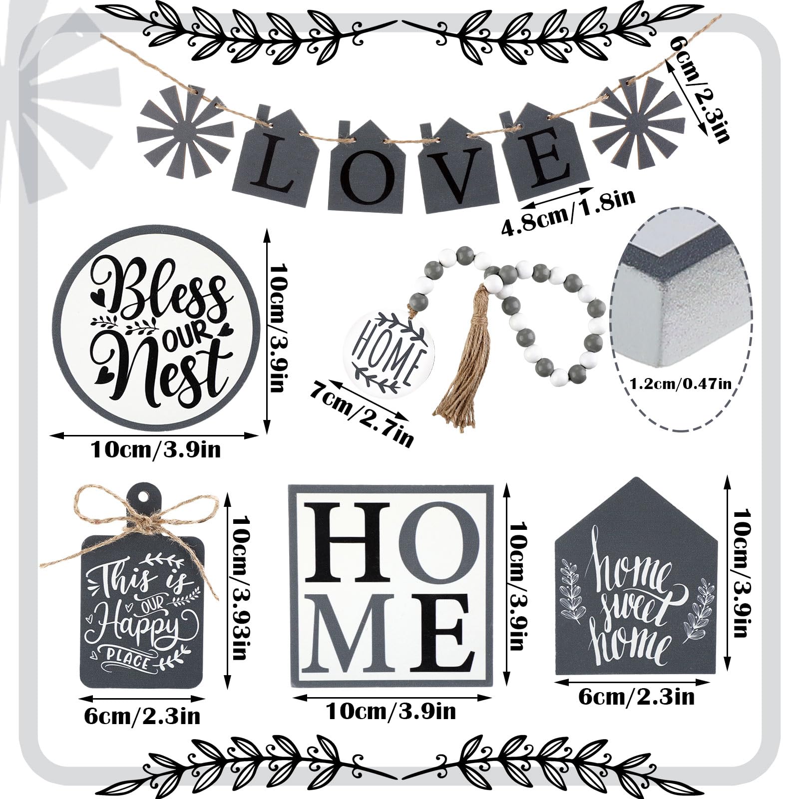 10 Pcs Farmhouse Tiered Tray Decor Farmhouse Home Decor Mini Signs Rustic Tiered Tray Signs Home Wood Sign Cutting Broad House Shaped Table Decor Buffalo Plaid Wooden Farm Sign (Rustic Style)