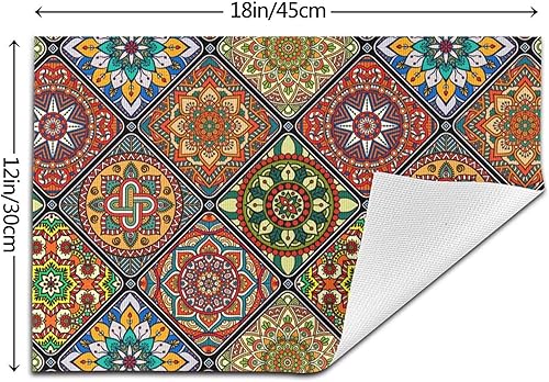 Miniatura 4 de Juego de 4 manteles individuales de lino de 12 x 18 pulgadas con diseño de mandala, estilo retro, lavables, resistentes al calor, bohemios, para