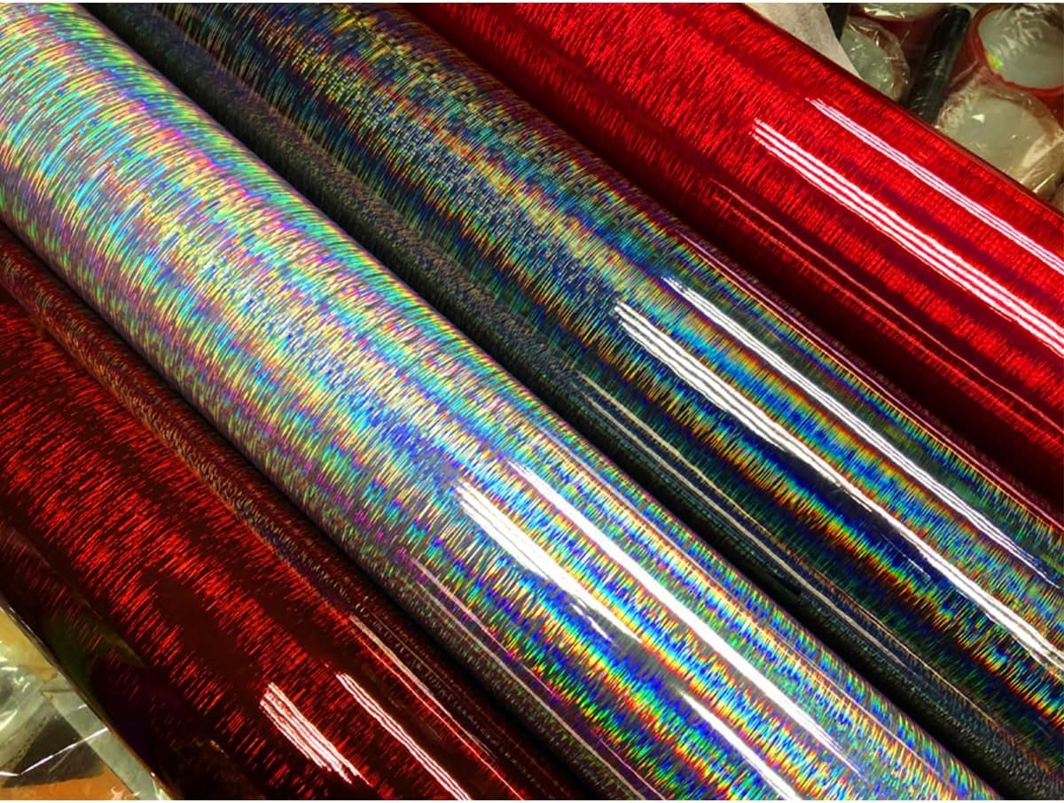 Queenbox 19.7x59.8in Holographic Laser Car Vinyl Wrap Brushed Rainbow Self Adhesive Auto Decal Sticker Film, Green