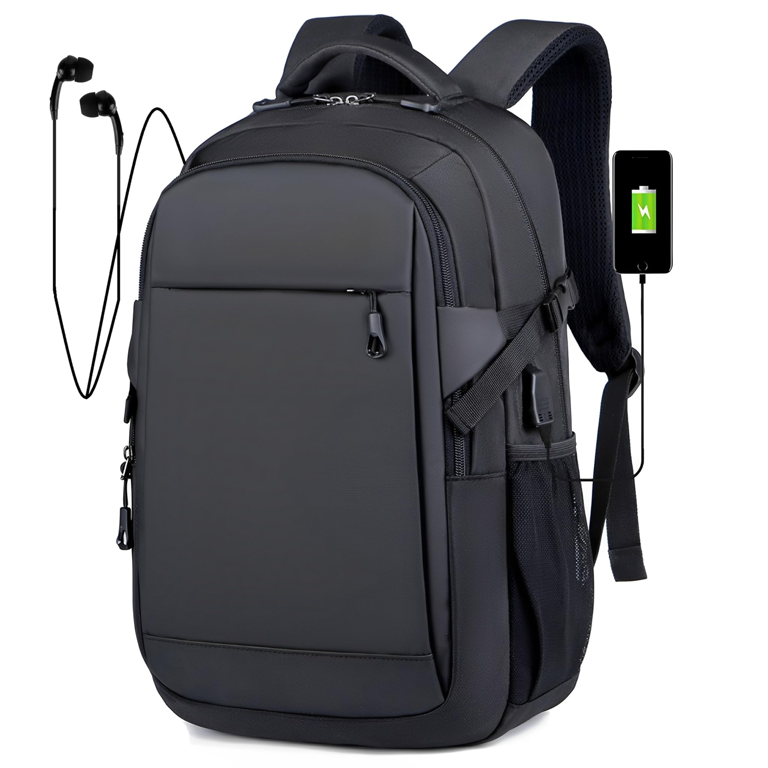 ALTOS OFFICE AND HOME Mochila para laptop, viajes de negocios y estudios, Puerto USB, Laptop hasta 15,6", negra, antirrobo, genial para senderismo, impermeable, resistente a arañazos, bien reforzada