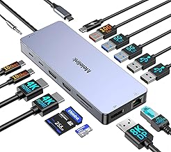 Docking Station USB C Triple Display, 15 in 1 Dockingstation Laptop 2 Monitore, USB C Hub Adapter mit Zwei HDMI 4K, DisplayPort 8K, USB-C/A 10Gbps, Ethernet, PD, SD/TF, Dock für MacBook/Dell/HP/Lenovo