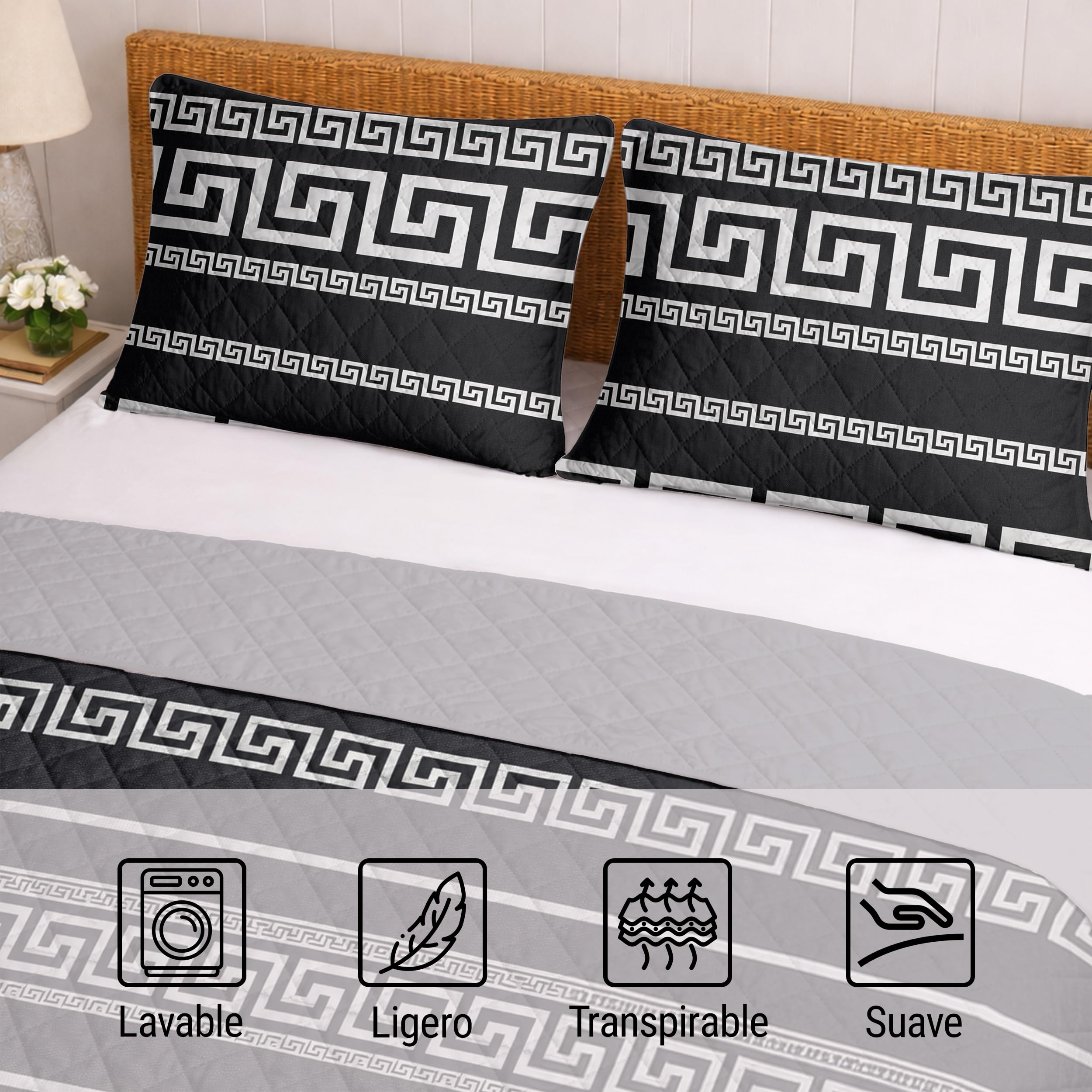 BESCH Colcha Boutis para Primavera y Verano con Diseño Estampado + 2 Funda Cojin 50x70 cm - Cubrecama Ligera Fina Entretiempo Extra Suave y Transpirable (Cama 150, 250x260cm)