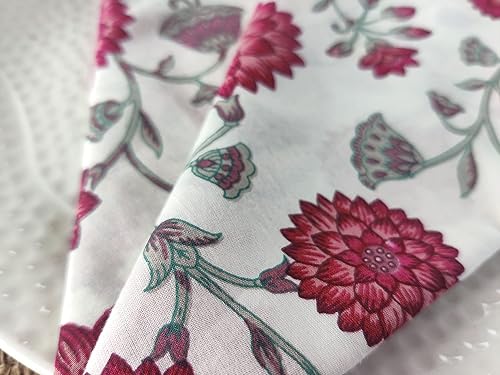 Miniatura 4 de AVKA Studio Paquete de manteles de algodón acanalado y servilletas de algodón con estampado  Paquete de 6 unidades cada uno, rojo granate borgoña