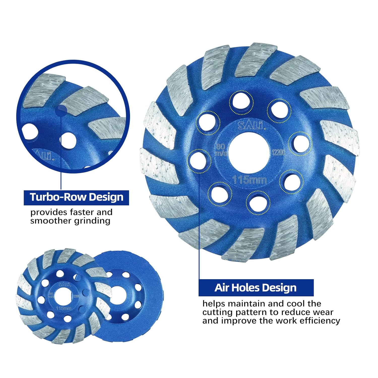 SALI 5pcs Diamond Concrete Grinding Wheel 4 1/2 inch for Polishing and Cleaning Stone Surface, Cement, Marble, Rock, Granite, and Thinset Removing, Angle Grinder Wheels Cup 115 * 22.2MM
