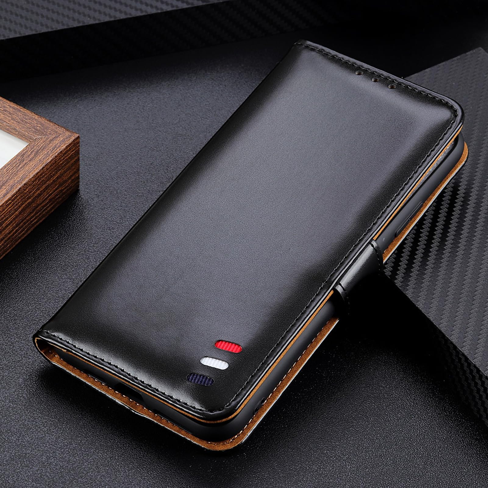 Etui z klapką do Samsunga Galaxy S24 Ultra/S24 Plus/S24, gładkie skórzane zamknięcie magnetyczne, portfel z klapką Etui na telefon komórkowy z uchwytem na kartę i funkcją stojaka (kolor: czarny,