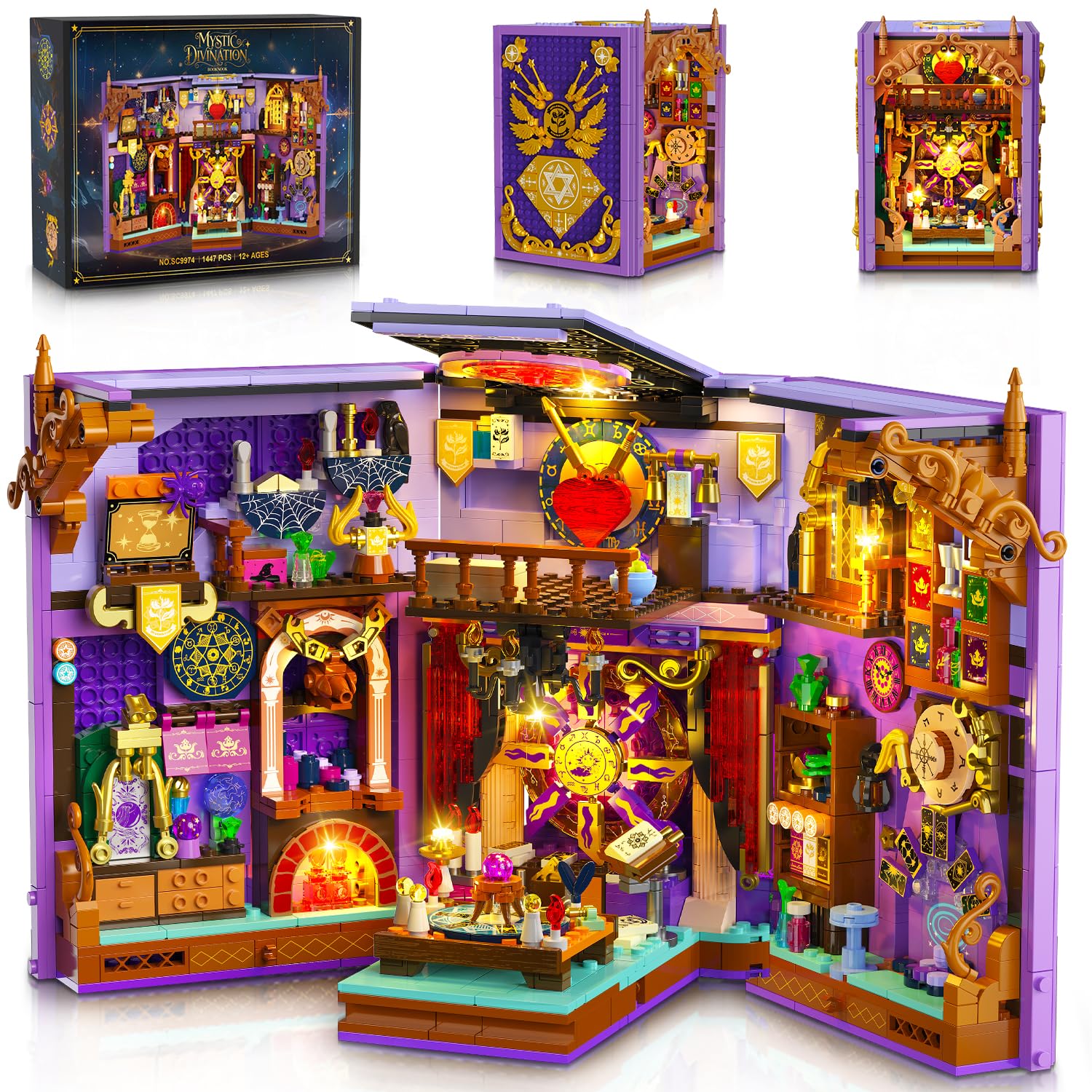 INSOON Mystisches Orakel Book Nook Bauspielzeug mit Aufladbaren Lichts, 1447 Stück DIY Magie Booknook Klemmbausteine als Heimdekor, Miniatur Buchhaus Bausteine Set für Erwachsene Jungen Mädchen ab 12+