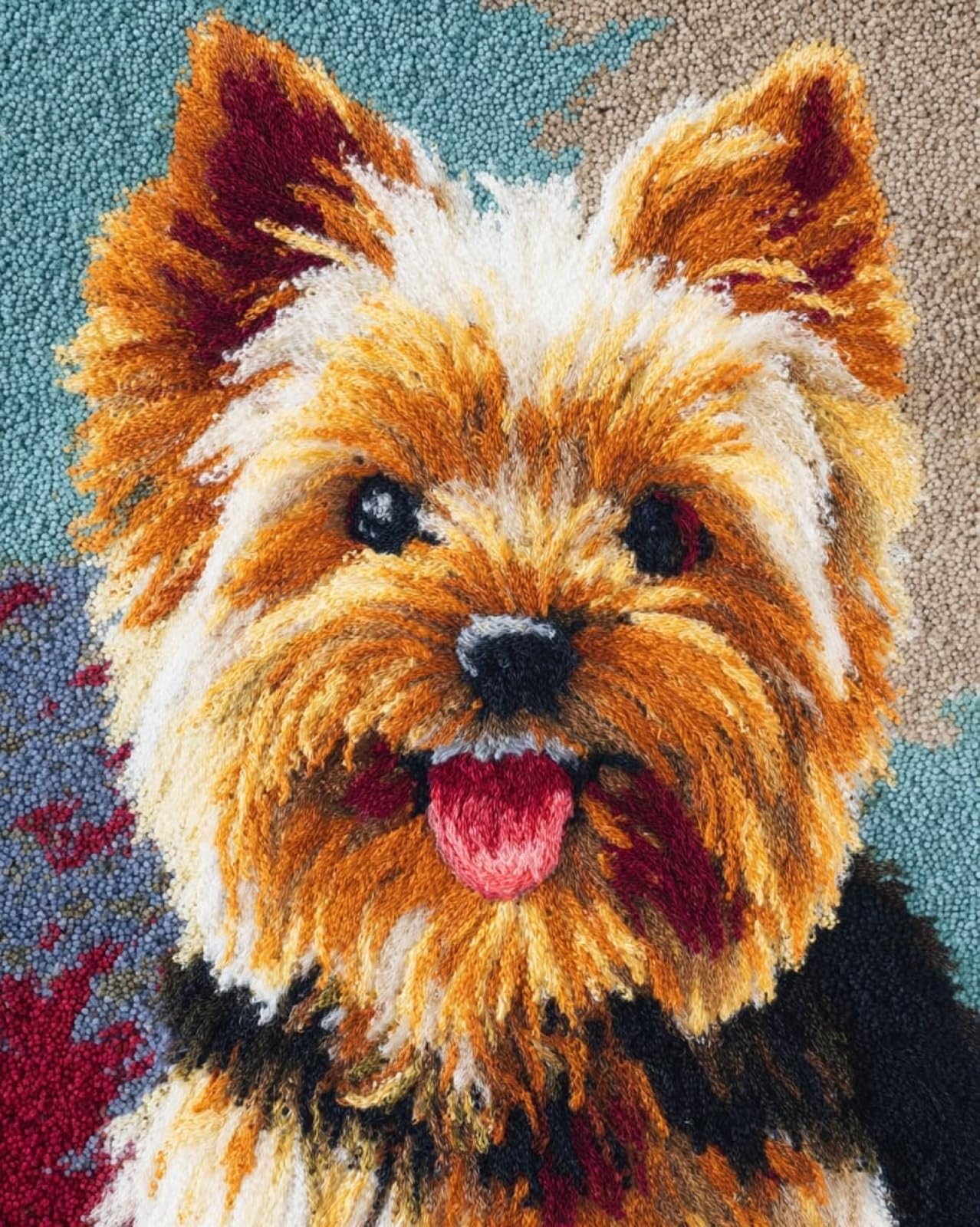 Wallphantom Latch Hook Kits for Adults Beginners Rug,Happy Yorkshire Terrier,Latch Hook Craft Kits Carpet Crochet Kits DIY Rug Making Needlework for Home Decoration,80x115cm