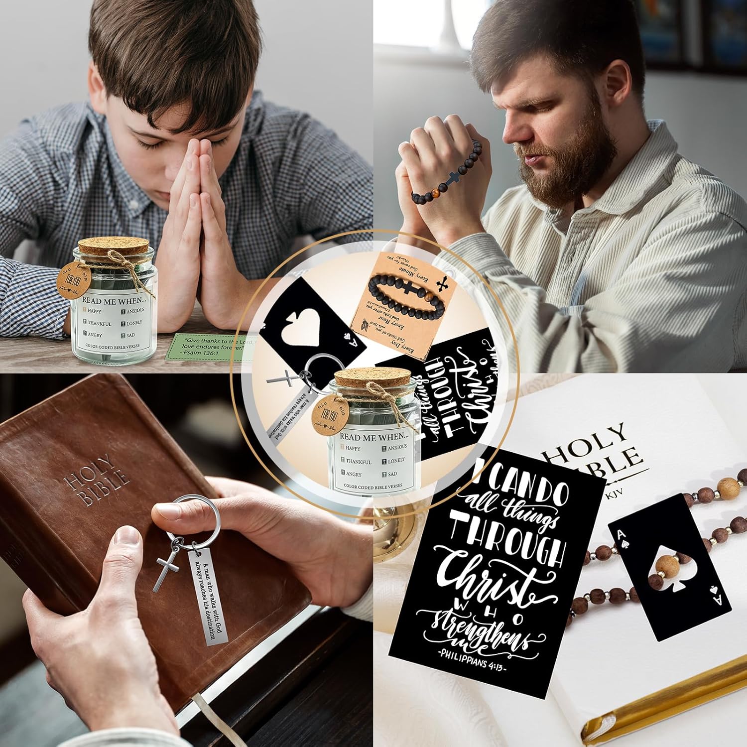 Christian Gifts for Men Faith Spiritual Stuff Religious Catholic Gifts for Baptism Christmas Christian Accessories with 12 Oz Mug Bible Verse Jar Journal Cap Socks Bracelet for Pastor Husband Dad
