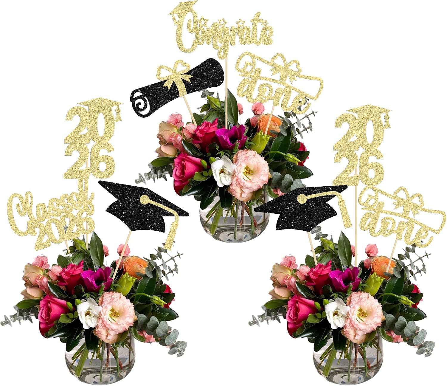  12Pcs Graduation Centerpieces for Tables 2026 Graduation Party Decorations Glitter Graduation Decorations Class of 2026 Picks for 2026 Centerpiece Table Decor Red Black thumbnail