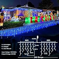 Vista 98 de Luces de Navidad azules al aire libre - 99 pies 1216 luces LED de carámbano para exteriores - Enchufe 8 modos luces centelleantes para decoraciones