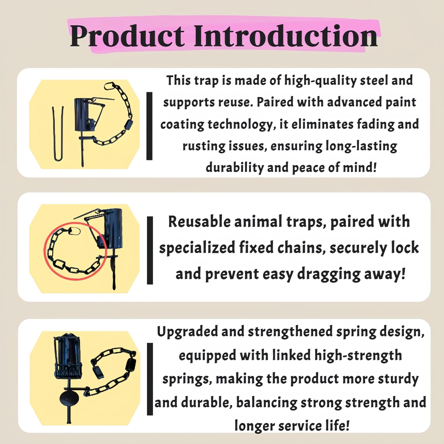 Heavy Duty Animal Trap for Various Complex Terrains Such as Forests, Grasslands, Fields, Courtyards